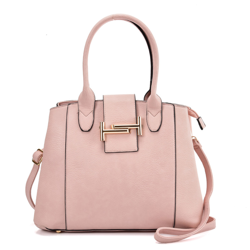 Plaxim | VK5543 PINK - Solid Color Leather Handbag With Buckle Design